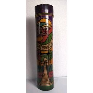 Vintage Guatemalan Slit Tongue Drum Handcrafted Bamboo Hand Painted Mayan